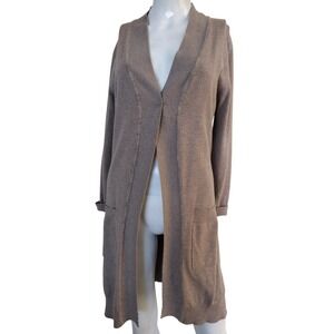 Cielo Cardigan Woman M‎ Brown Open Front Knit Pockets Long Sleeves Slits
